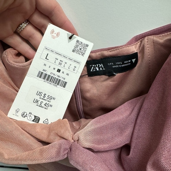 ZARA Sleeveless Split Tone Tie Dye Pink Coral Tulle Dress NWT Size Large - Picture 13 of 16